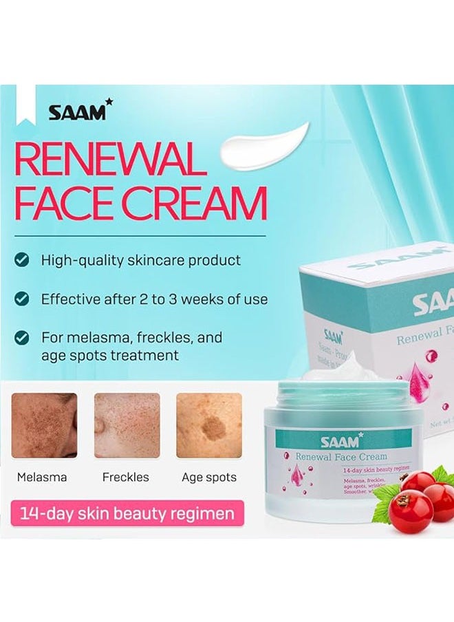 Renewal Face Cream 50g, 14 Day Skin Beauty Regimen, Cosmetics Cream Dark Spots Cream for Melasma, Freckles, Age Spots, Wrinkles, Smoother, Whitening, Face Cream for All Skin Sypes