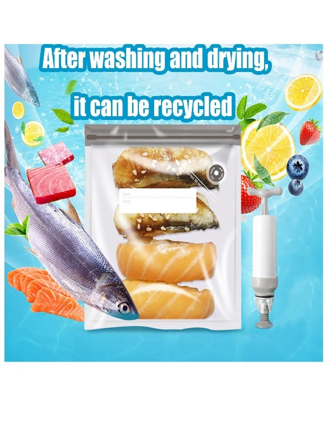 Food Vacuum Compression Bags Airtight Suction Bags Reusable Ziploc Bags with 3 Sizes Vacuum Food Bags 1 Hand Pump 5 Sealing Clips for Food Storage Sous-Vide(21Pieces)