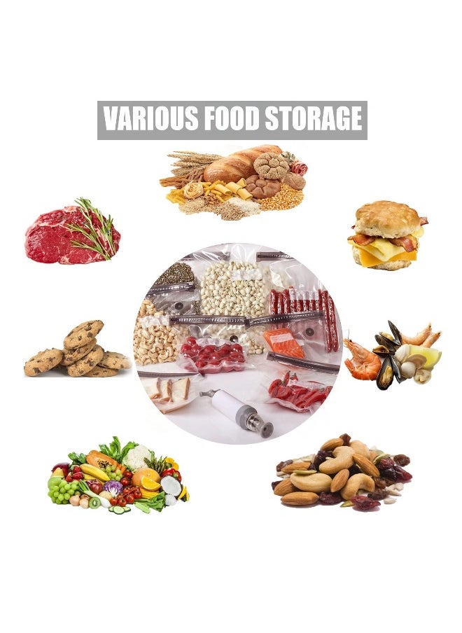 Food Vacuum Compression Bags Airtight Suction Bags Reusable Ziploc Bags with 3 Sizes Vacuum Food Bags 1 Hand Pump 5 Sealing Clips for Food Storage Sous-Vide(21Pieces)