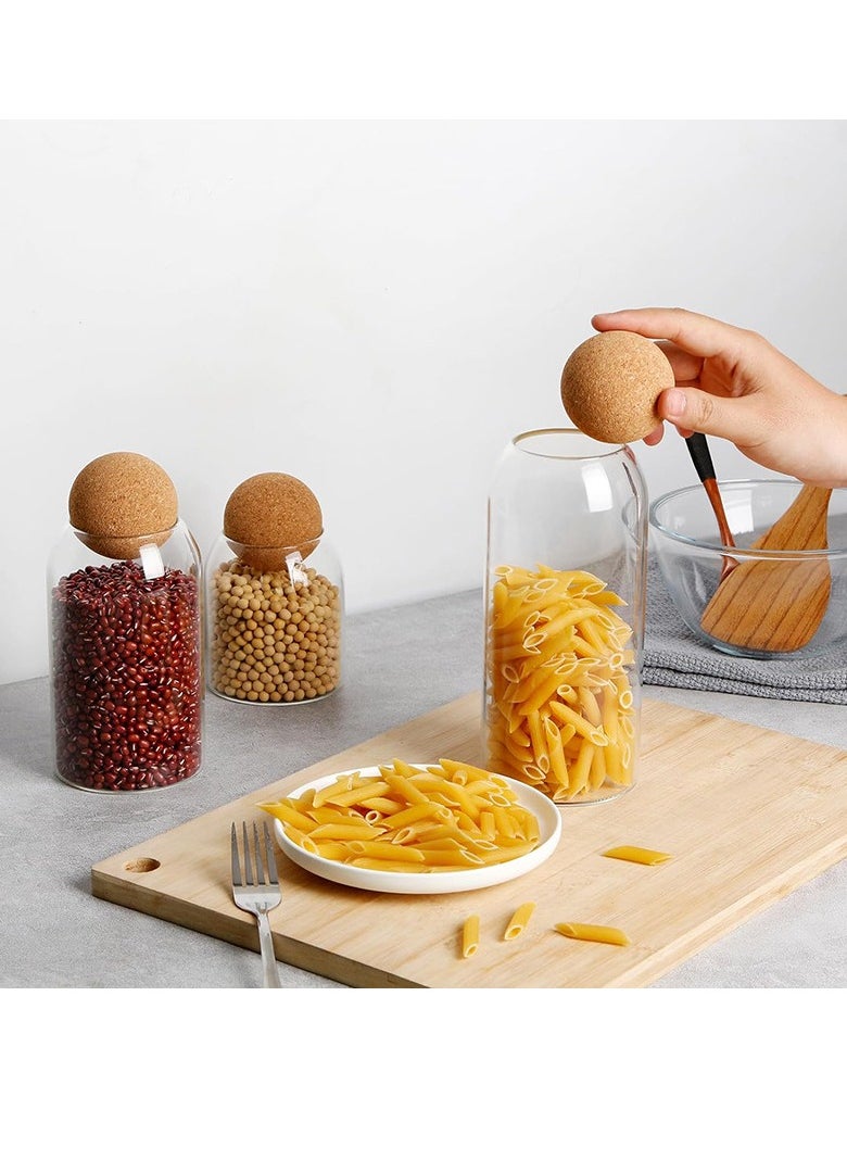 3 Pcs Cork Glass Jar Glass Bottle Sealed Jar Nut Storage Jar Container with Cork Ball Lid