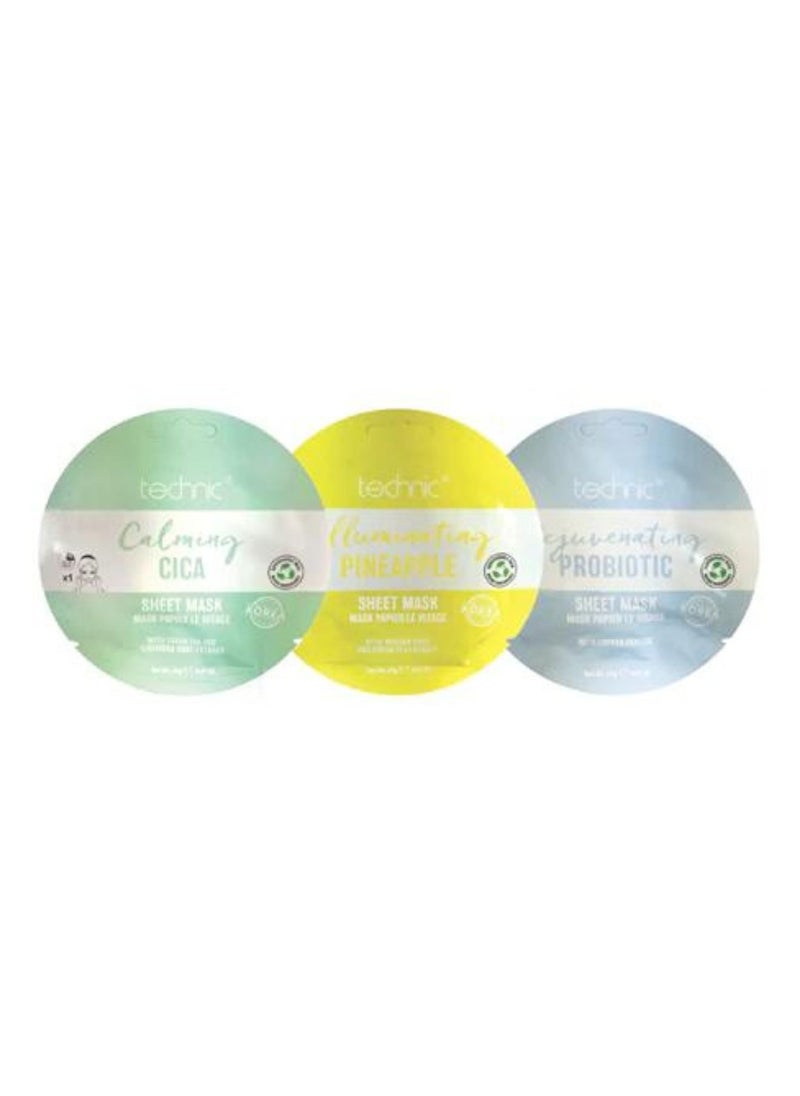 PACK OF 3  Calming Cica Mask, Rejuvenating Probiotics Mask, Illuminating Pineapple Mask