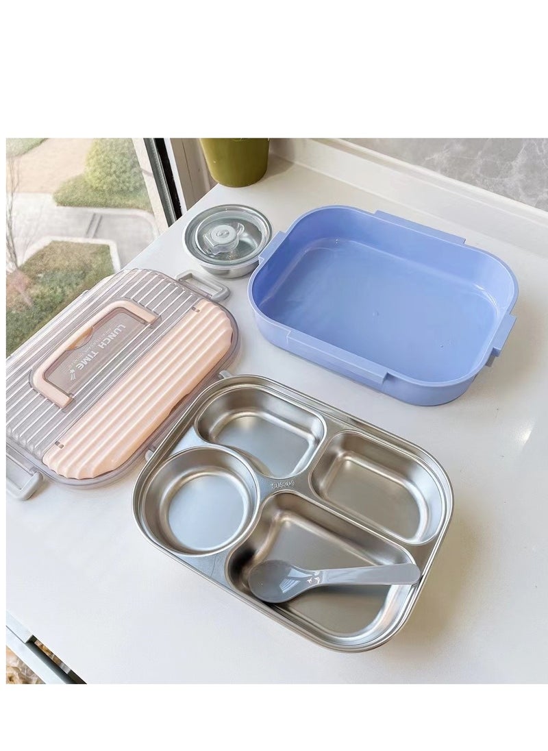 1-Piece 4 Compartment Lunch Box Bento with Tableware Stainless Steel/PP Multicolor 26.5x20.5x7.5 cm