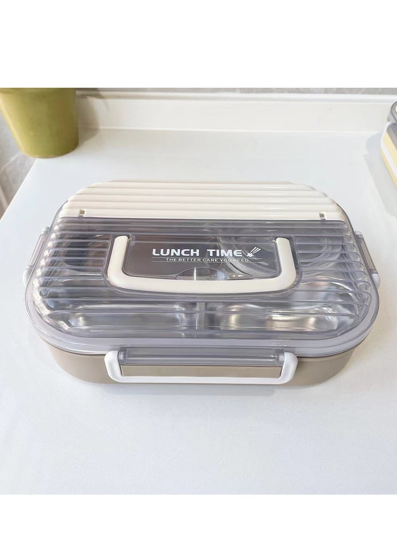 1-Piece 4 Compartment Lunch Box Bento with Tableware Stainless Steel/PP Multicolor 26.5x20.5x7.5 cm