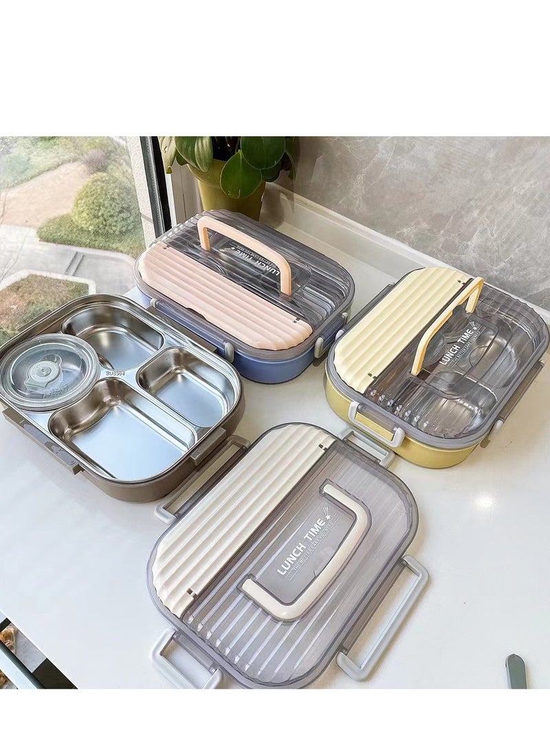 1-Piece 4 Compartment Lunch Box Bento with Tableware Stainless Steel/PP Multicolor 26.5x20.5x7.5 cm