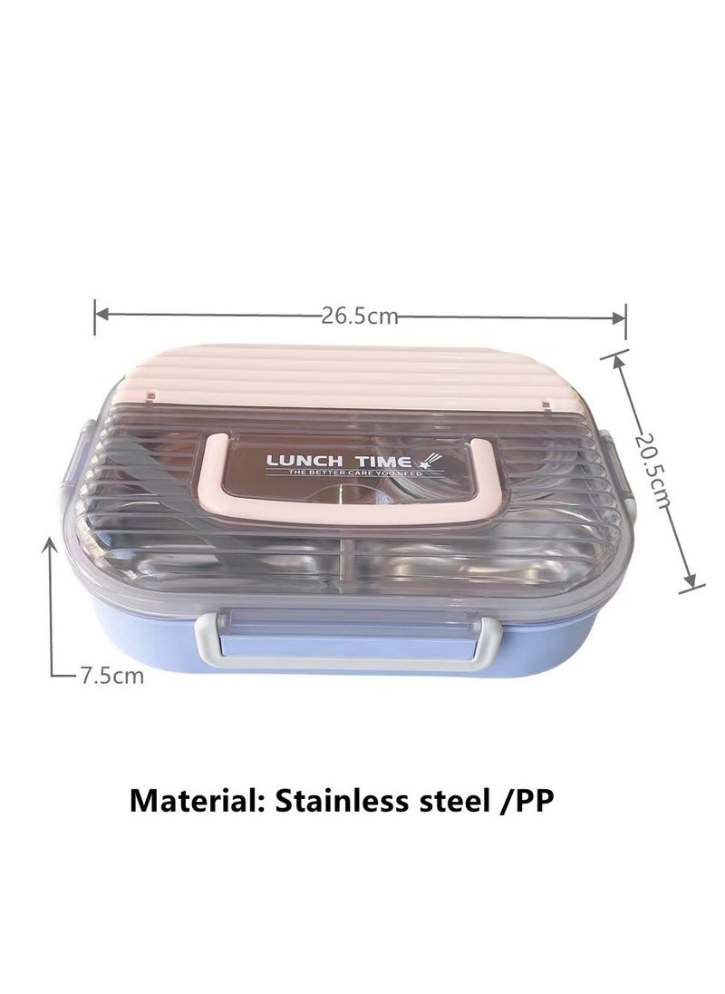 1-Piece 4 Compartment Lunch Box Bento with Tableware Stainless Steel/PP Multicolor 26.5x20.5x7.5 cm