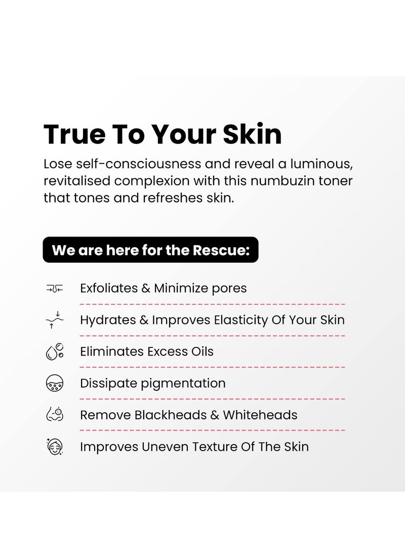 The True Therapy Retexturize 10% Glycolic Acid Toner, Face Toner For Glowing Skin, Pore Tightening Toner For Men & Women, All Skin Types, Numbuzin Toner With Witch Hazel - 200 Ml