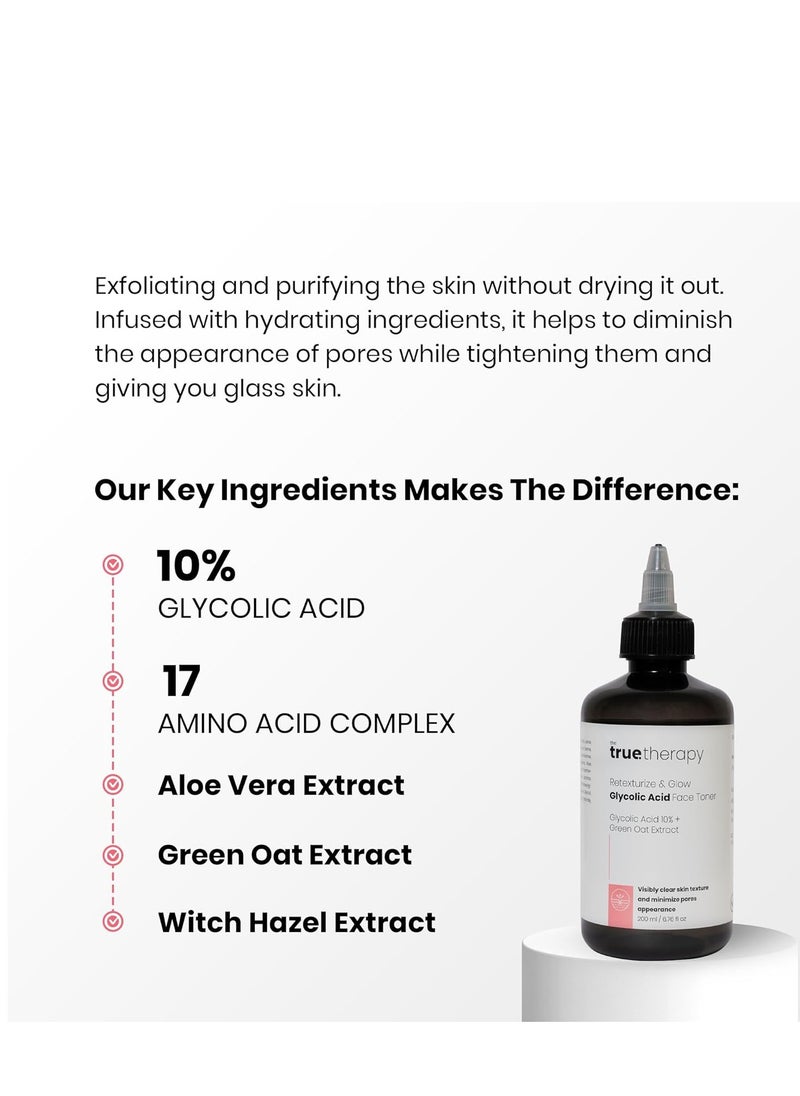 The True Therapy Retexturize 10% Glycolic Acid Toner, Face Toner For Glowing Skin, Pore Tightening Toner For Men & Women, All Skin Types, Numbuzin Toner With Witch Hazel - 200 Ml