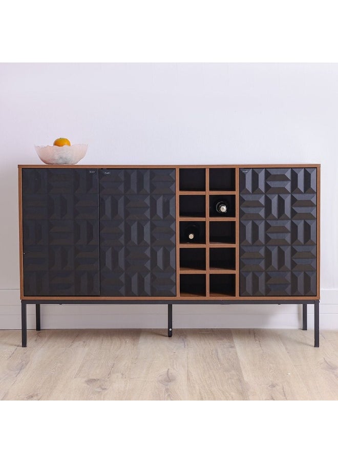 Dello Sideboard With 3 Door Storage And Bottle Rack Sturdy Kitchen Organiser Rack Modern Design Buffet Cabinet Side Board For Dining Room Bar Kitchen L140Xw40Xh85.5Cm - Walnut/Black