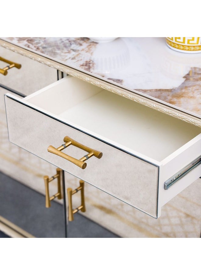 Renies Buffet Cabinet Strong And Sturdy Kitchen Organiser Rack Modern Design Sideboard Cabinet Side Board For Dining Room Bar Kitchen L180Xw45Xh80Cm - White/Gold