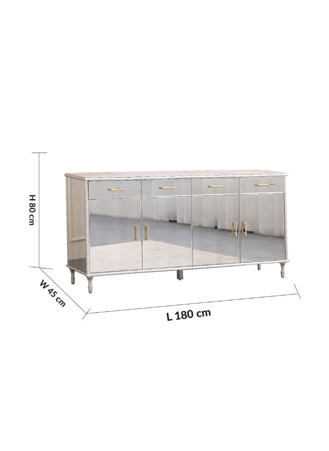 Renies Buffet Cabinet Strong And Sturdy Kitchen Organiser Rack Modern Design Sideboard Cabinet Side Board For Dining Room Bar Kitchen L180Xw45Xh80Cm - White/Gold