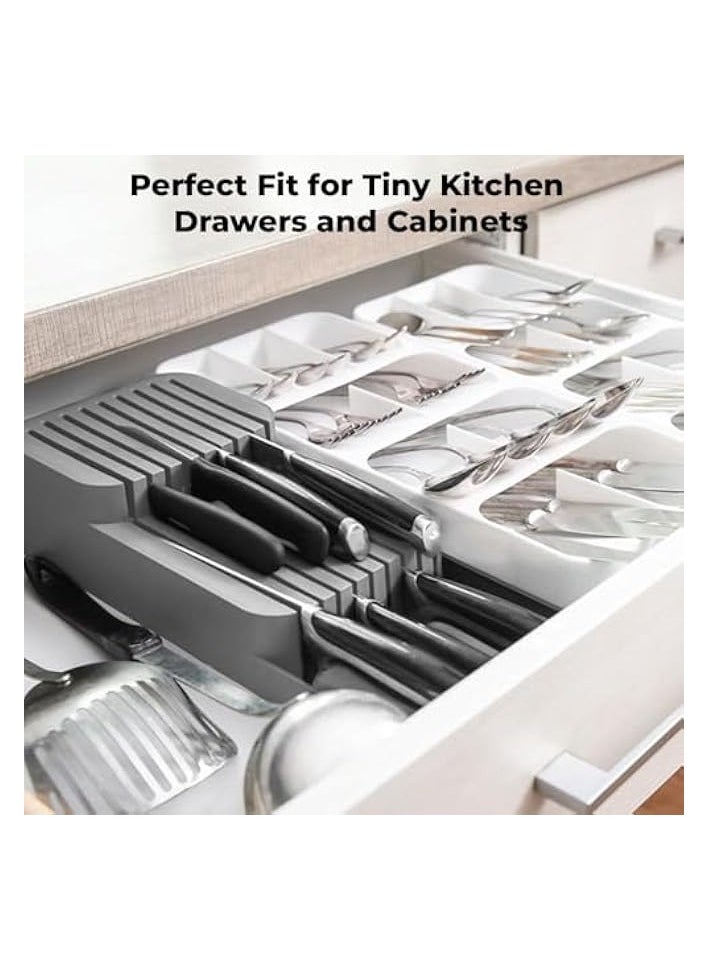 Knife Drawer Organizer | 2-Tier Plastic Knife Storage Insert for Kitchen Drawers | Compact & Space-Saving Knife Holder for Small and Large Knives | Cutlery Organizer for Kitchen Storage
