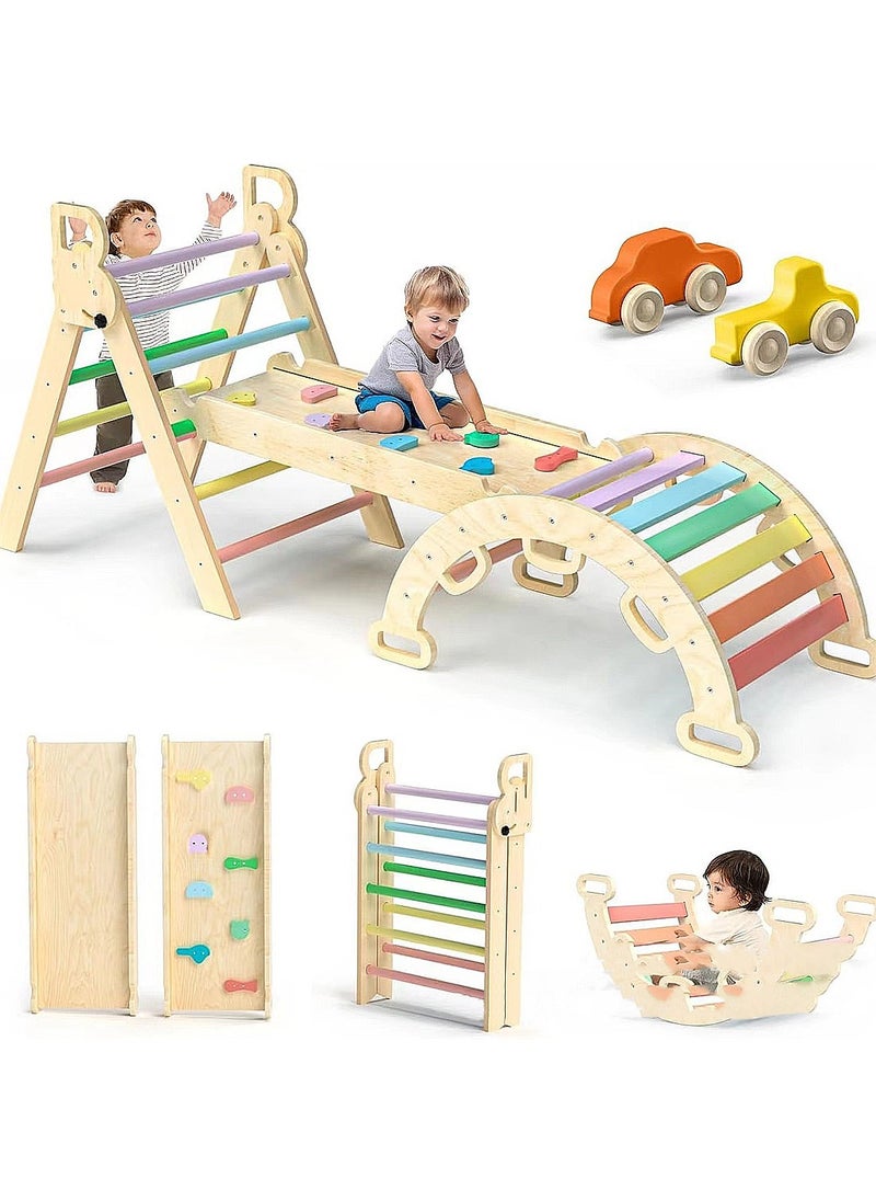 7 in 1 Foldable Triangle Toy Set for Babies Wooden Montessori Climbing Large Toy with Arches Ramp and Ladder Baby Climbing Frame Indoor Jungle Gym for Toddlers