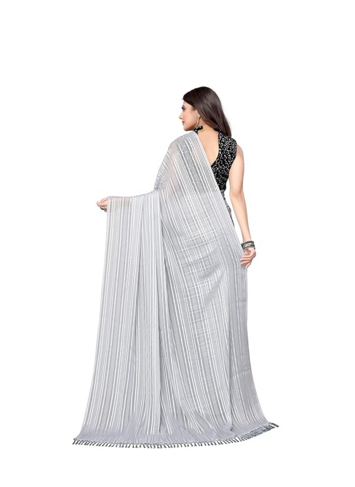 Women's Georgette Saree With Jari & Velvet Blouse with Sequence