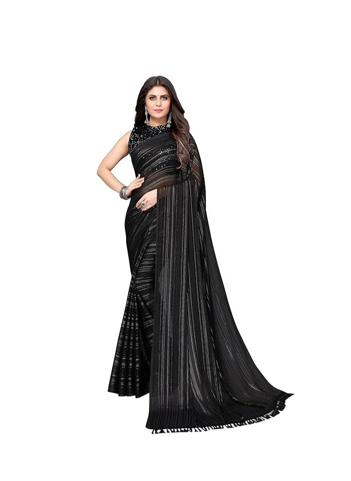 Women's Georgette Saree With Jari & Velvet Blouse with Sequence