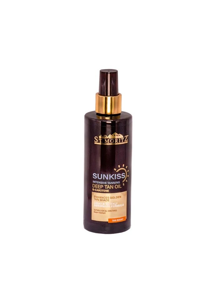 St. Moritz Sun Kiss Deep Tan Oil | Intensive Tanning with Beta-Carotene | 250ml | Golden Tan Boost