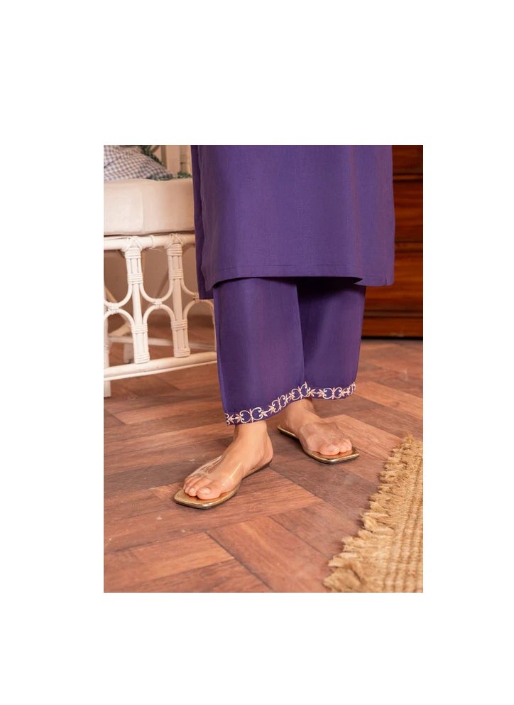 Purple Embroidered Cotton Kurta Set