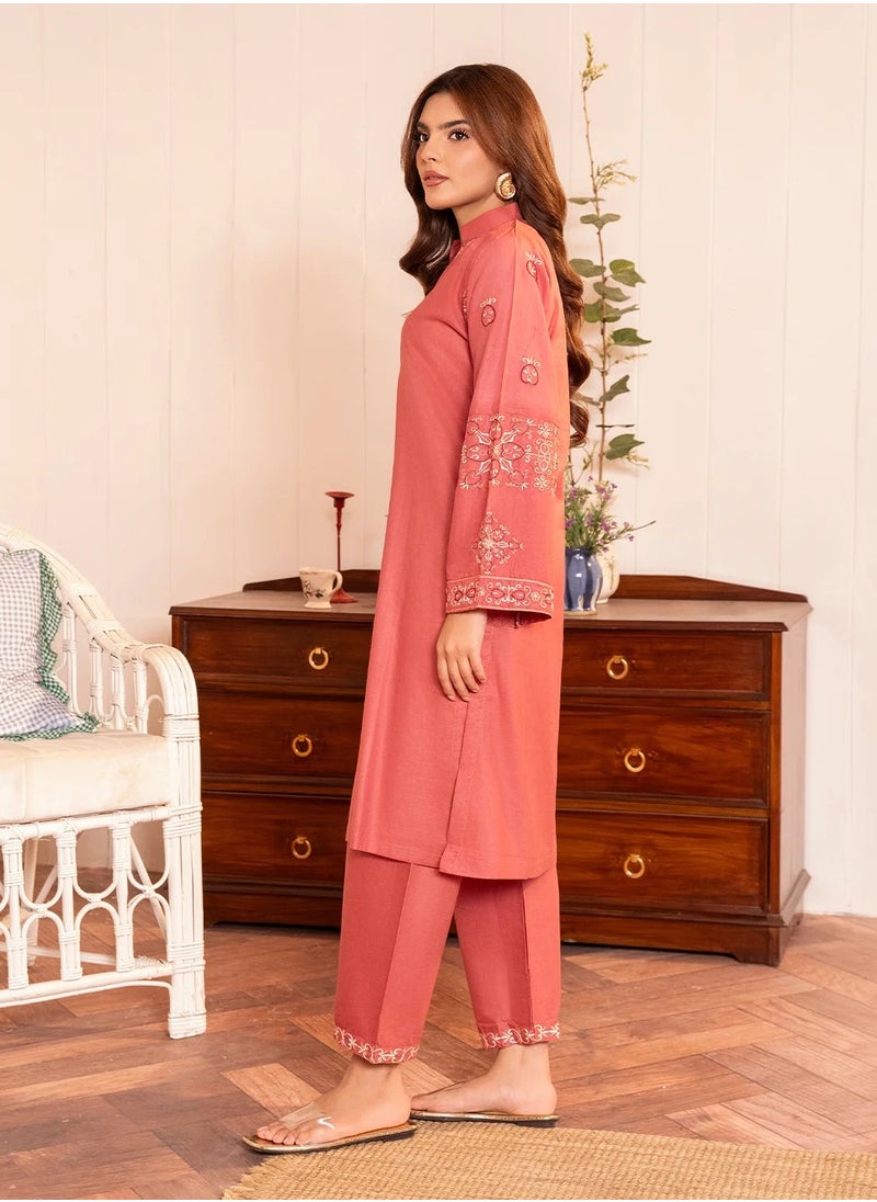 Tea Rose Embroidered Cotton Kurta Set