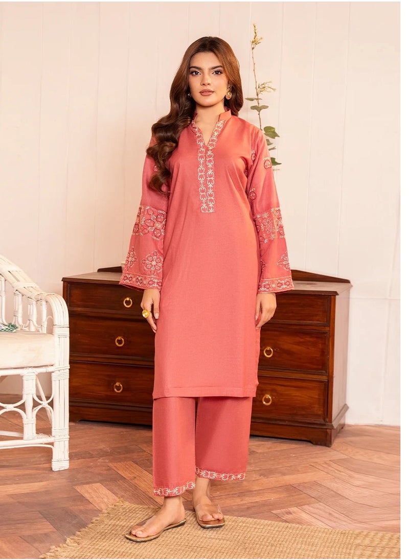 Tea Rose Embroidered Cotton Kurta Set