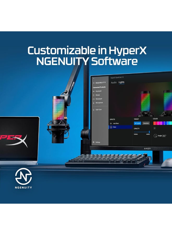 HyperX QuadCast 2 S – USB Microphone, with RGB Lighting, Streaming and Podcasting, with On-Board Controls, LED Lighting, Removable Shock Mount, PC, Mac, USB-C - Black