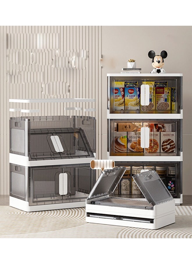 3-Tier Transparent Storage Cabinet with Doors and Wheels - 60x34.5x96CM - Durable PP Material