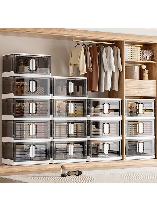 3-Tier Transparent Storage Cabinet with Doors and Wheels - 60x34.5x96CM - Durable PP Material