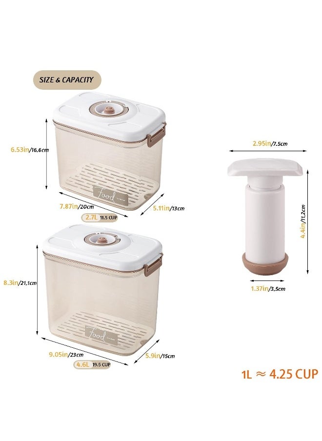 Kitchen Storage Box Set, 2 Pcs Vacuum Food Container Boxes with Vacuum Pump, Transparent Plastic Food Storage Case with Airtight Lid and Time Compass for Vegetables, Fruits and Meats