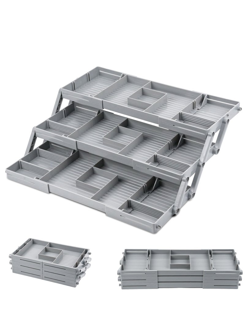 3 Tier Drawer Organizer Expandable Collapsible Multi Level Storage Trays for Office Bathroom Kitchen, Drawer Organizer for Jewelry, Junk, Makeup, Silverware and small items