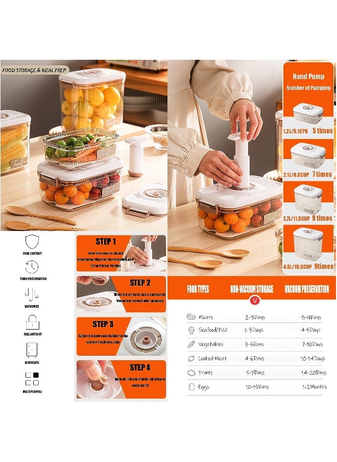 Kitchen Storage Box Set, 2 Pcs Vacuum Food Container Boxes with Vacuum Pump, Transparent Plastic Food Storage Case with Airtight Lid and Time Compass for Vegetables, Fruits and Meats