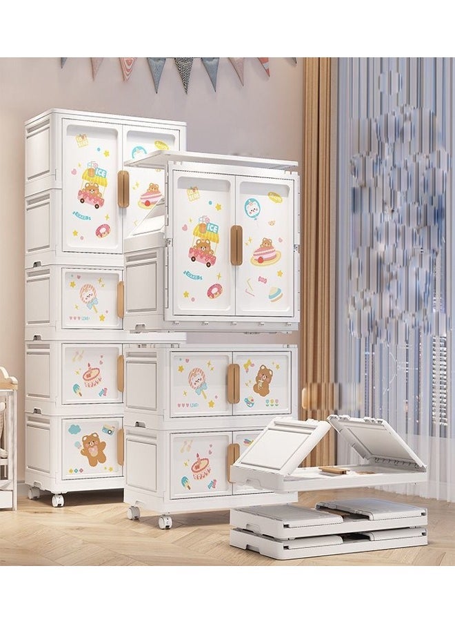 Multi-Functional Storage Cabinet with Wheels - 3-Layer Wardrobe Organizer,Cartoon Design - 60x34x125 CM