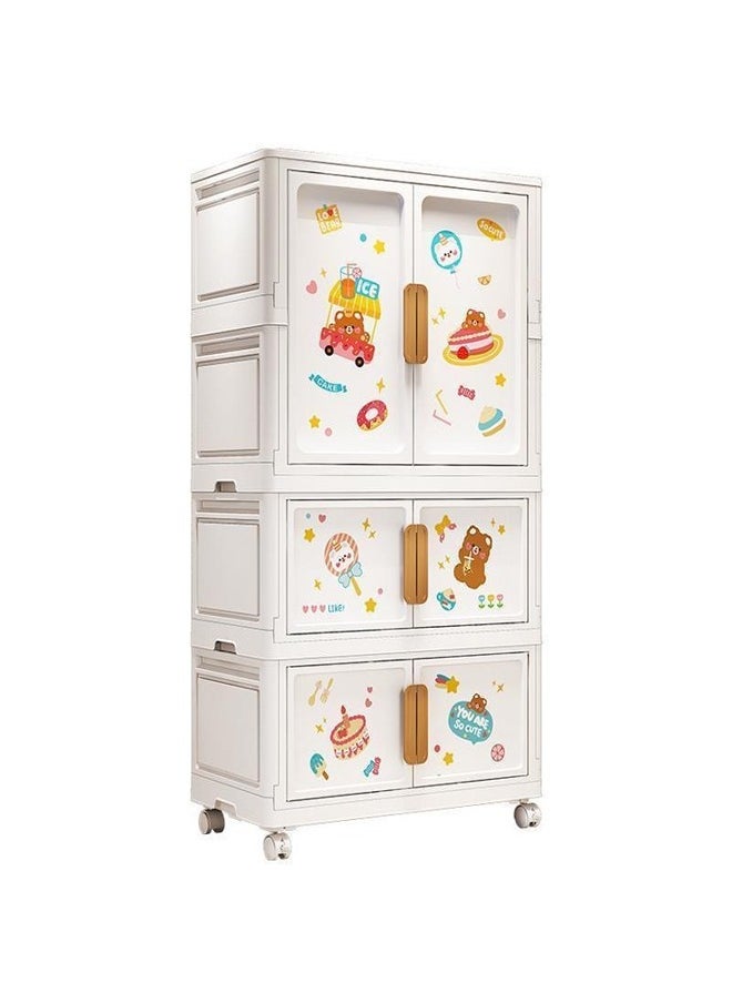 Multi-Functional Storage Cabinet with Wheels - 3-Layer Wardrobe Organizer,Cartoon Design - 60x34x125 CM