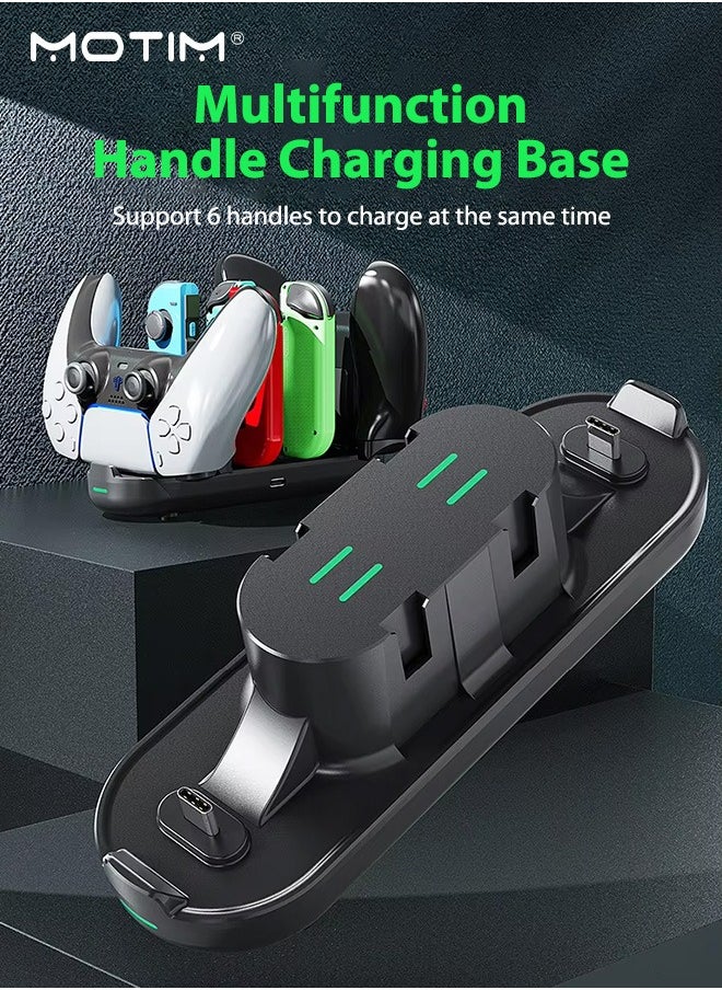 Controller Charger Dock for Nintendo Switch, 6 in 1 Charging Station with Type-c USB Cable for Switch Joy-Con/PS5/xbox Controllers