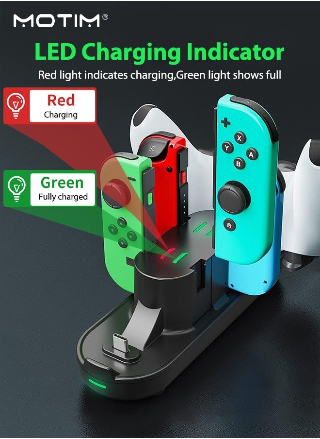 Controller Charger Dock for Nintendo Switch, 6 in 1 Charging Station with Type-c USB Cable for Switch Joy-Con/PS5/xbox Controllers