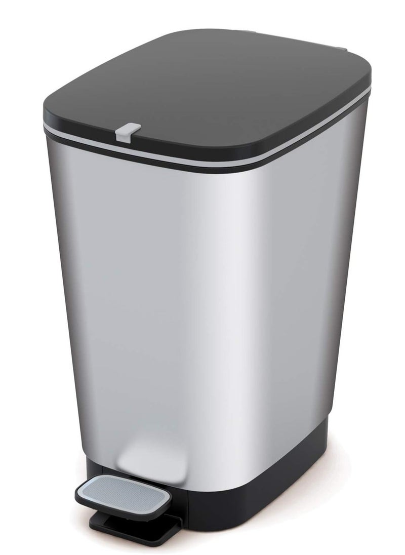 Kis Chic Waste Container, Silver, 10L with Foot Pedal, 18 x 27 x 30 cm