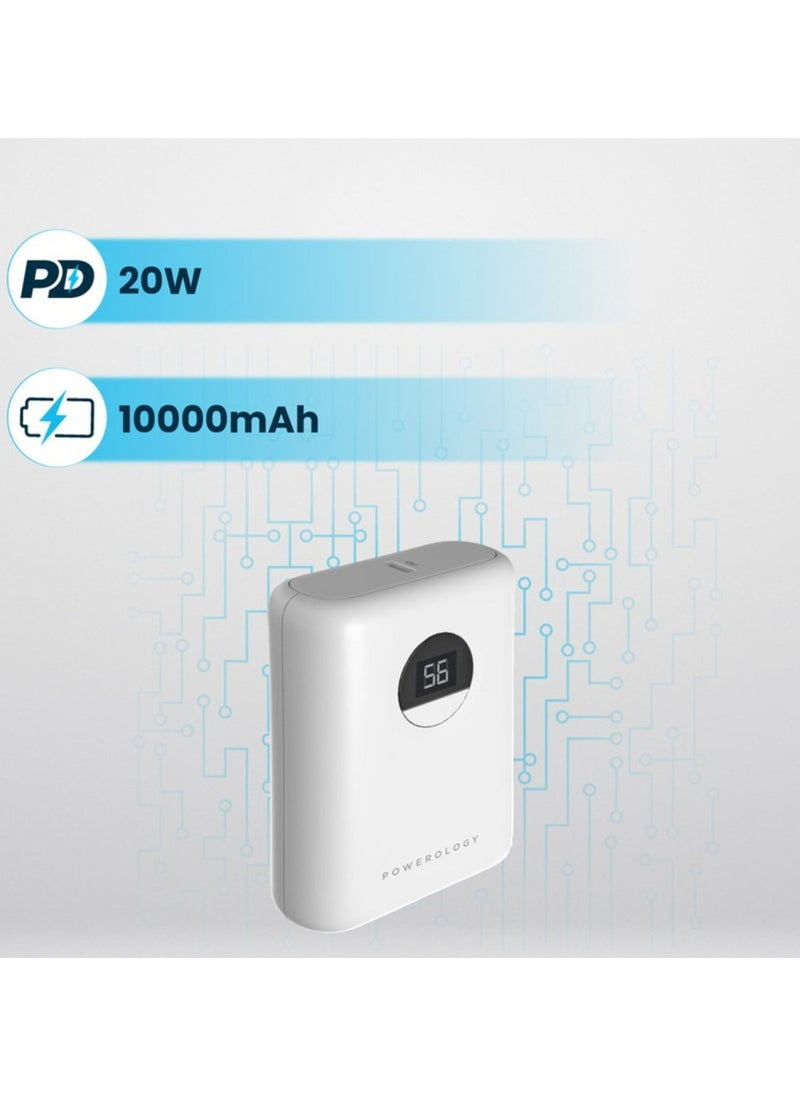 10000mAh Power Bank with PD 20W, Power Dash 3.0, Ultra Compact & Light Design, Digital Display - White