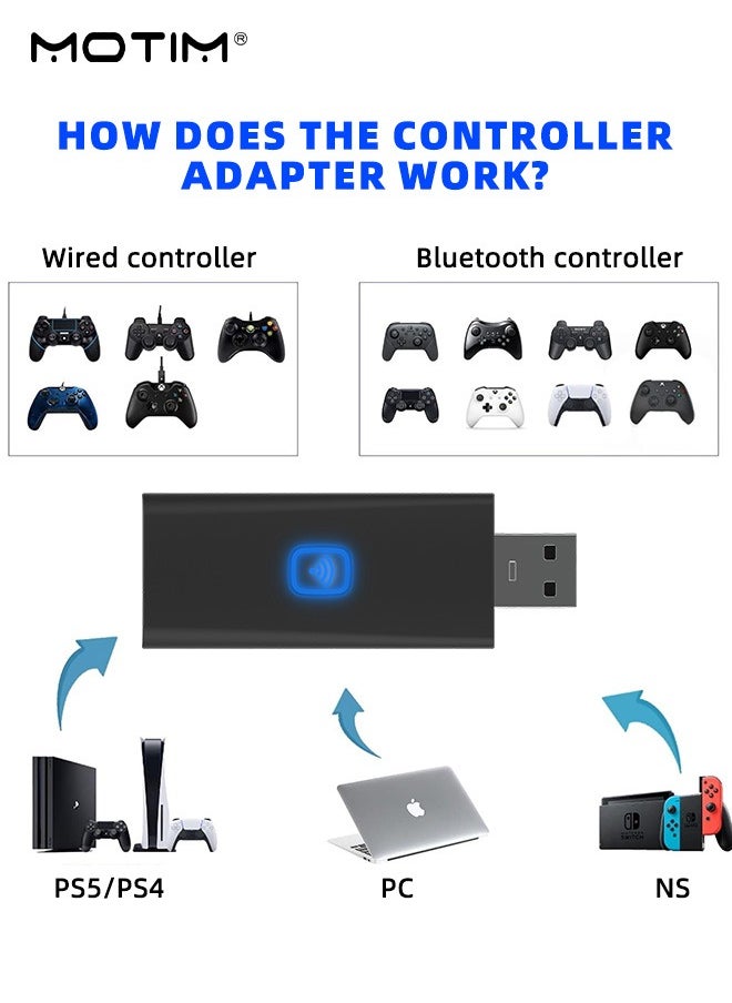 PS5 XBOX ONE Switch Pro Controllers to PS4 PC Switch Android Cotronllers, Bluetooth Wireless Converter Cross Compatibility Adapter