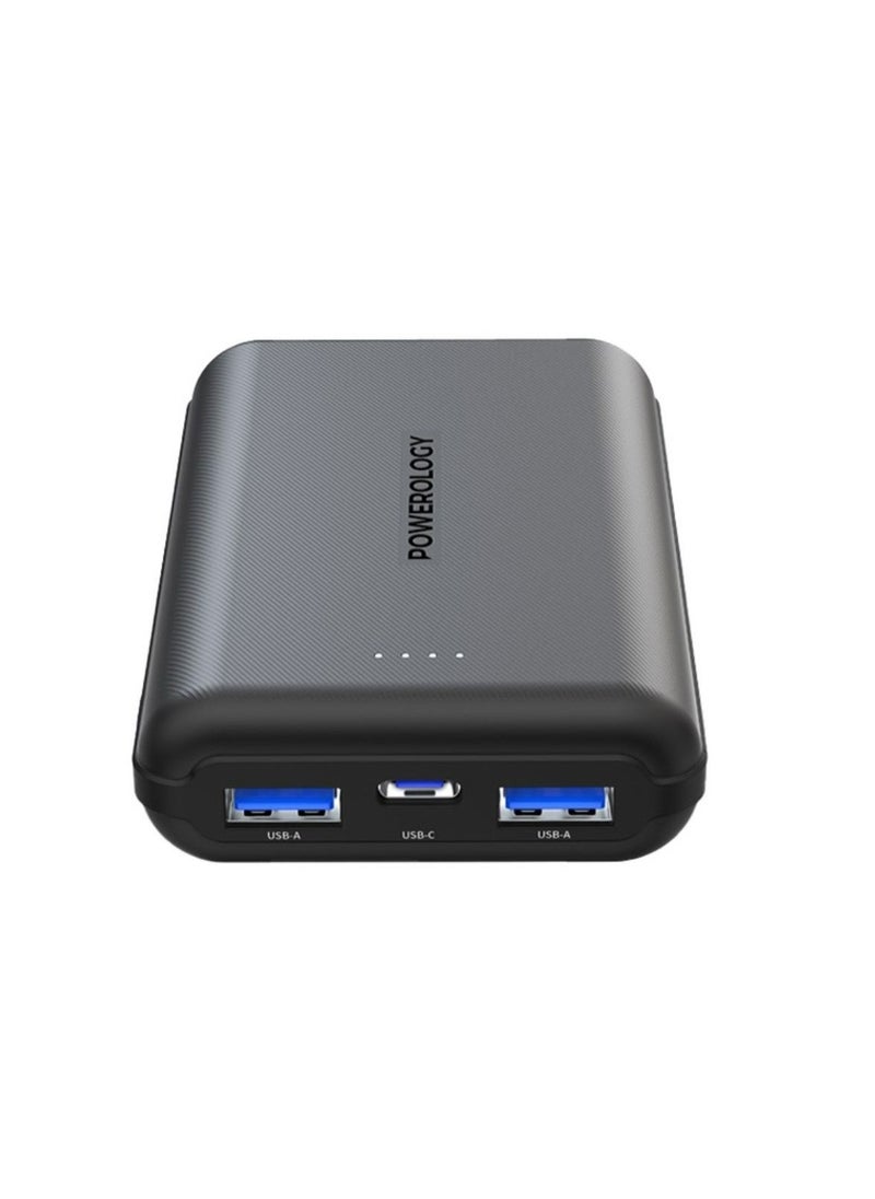 10000 mAh PD20w QC 18W 2*USB-A 1*USB-C Port Fast Charging Power Bank - Black