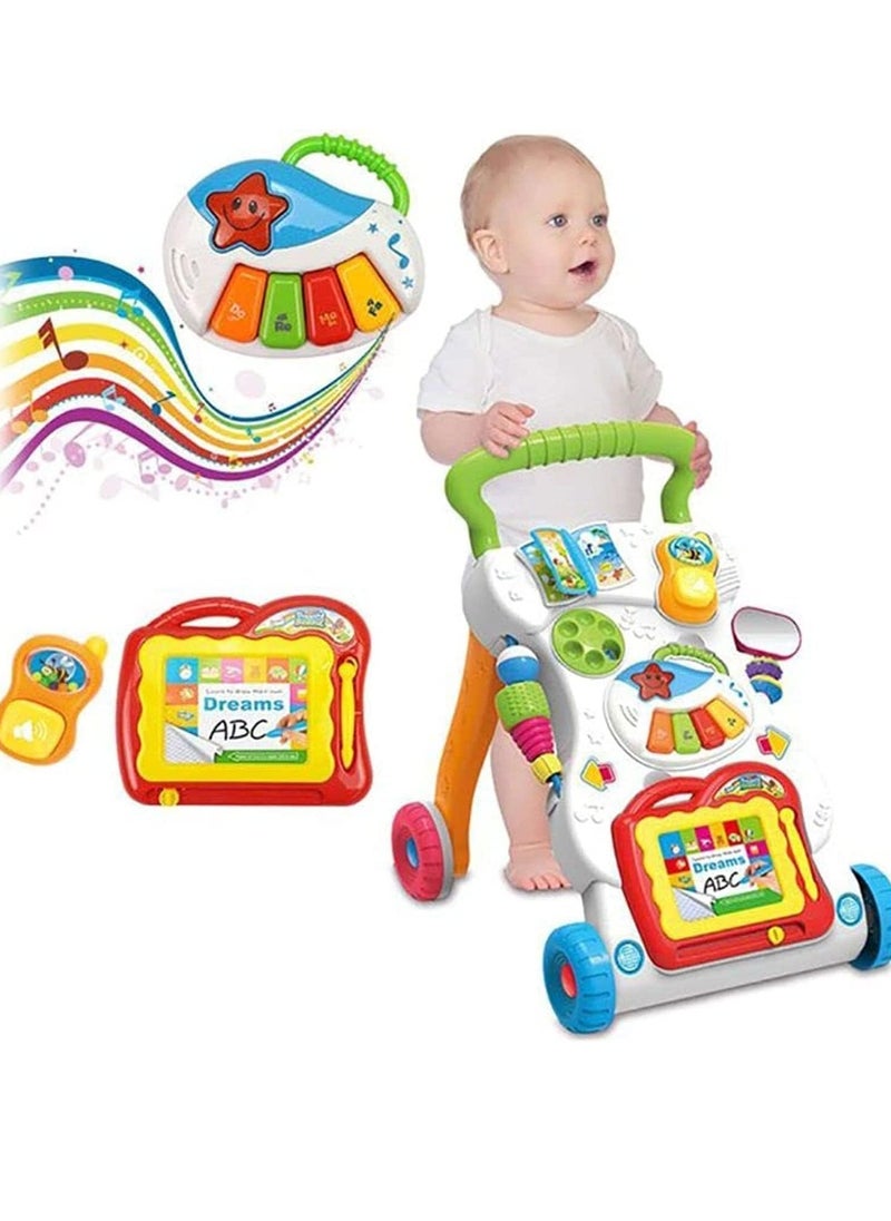 Baby Sit-to-Stand Learning Music Walker Trolley Multifunctional Music Cartoon Musical Developmental Educational Toy Gifts for Baby Toddlers Boys Girls Kids for Age 6 Months +