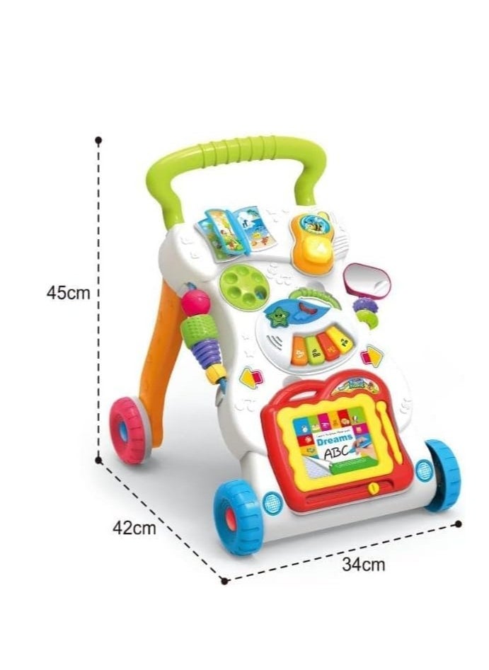 Baby Sit-to-Stand Learning Music Walker Trolley Multifunctional Music Cartoon Musical Developmental Educational Toy Gifts for Baby Toddlers Boys Girls Kids for Age 6 Months +