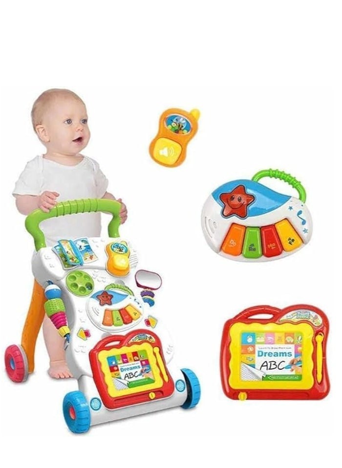 Baby Sit-to-Stand Learning Music Walker Trolley Multifunctional Music Cartoon Musical Developmental Educational Toy Gifts for Baby Toddlers Boys Girls Kids for Age 6 Months +