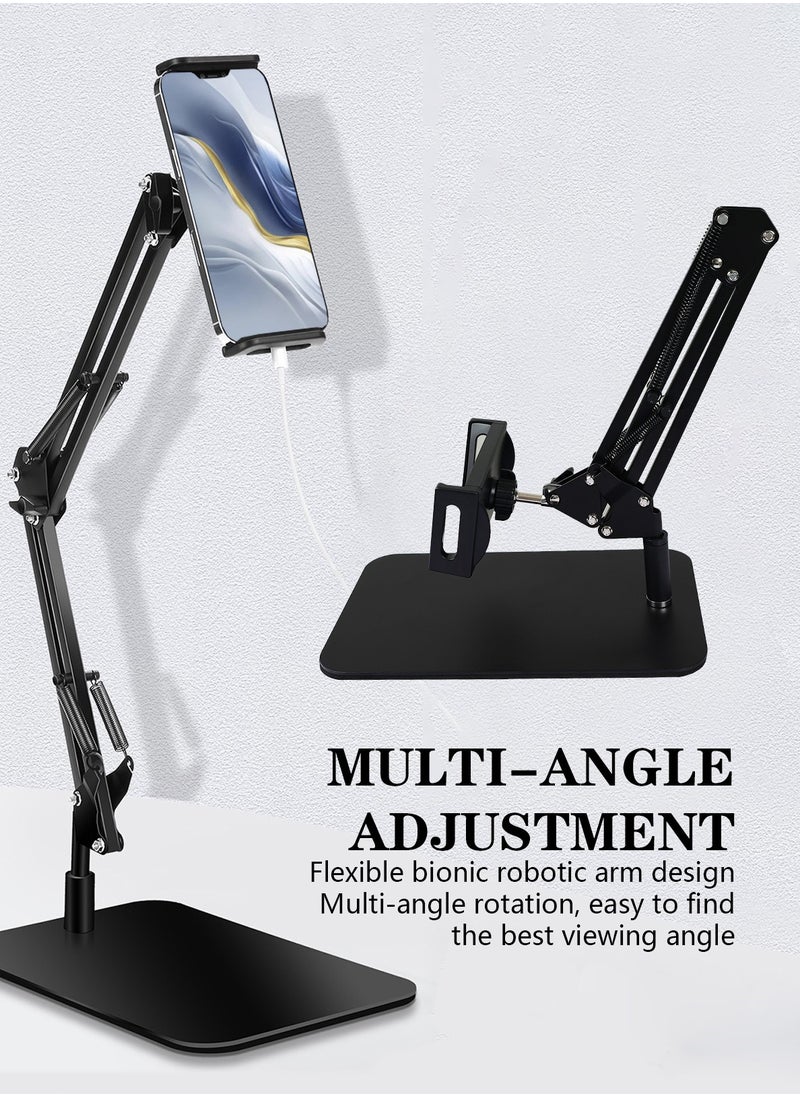 Tablet Floor Stand with Double Weight Base, Overhead Bed Phone Mount Height Adjustable Arm Stretchable Stand Holder, Compatible with Cell Phones iPad Mini Air Pro, Galaxy Tab, Kindle, Switch