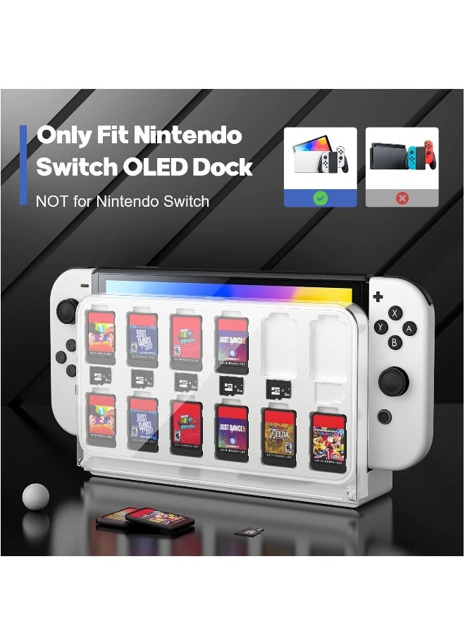 Game Card Case Base Compatible for Nintendo Switch OLED, Clear Game Card Storage Case Mount for Nintendo Switch OLED With 12 Game Card Slots and 6 Micro SD Card Slots