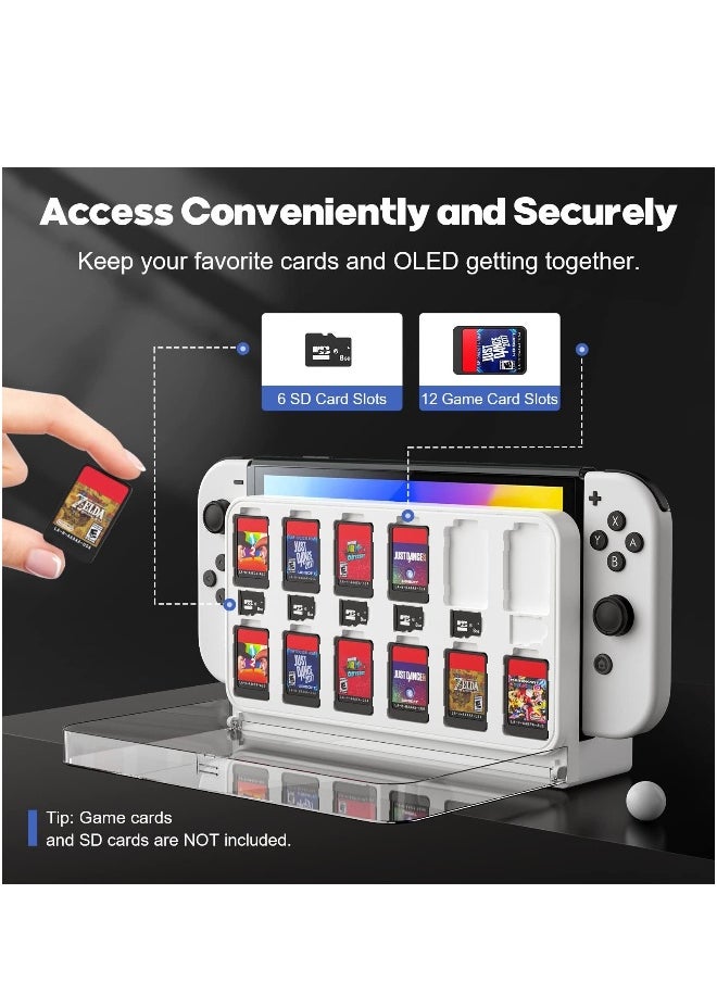Game Card Case Base Compatible for Nintendo Switch OLED, Clear Game Card Storage Case Mount for Nintendo Switch OLED With 12 Game Card Slots and 6 Micro SD Card Slots