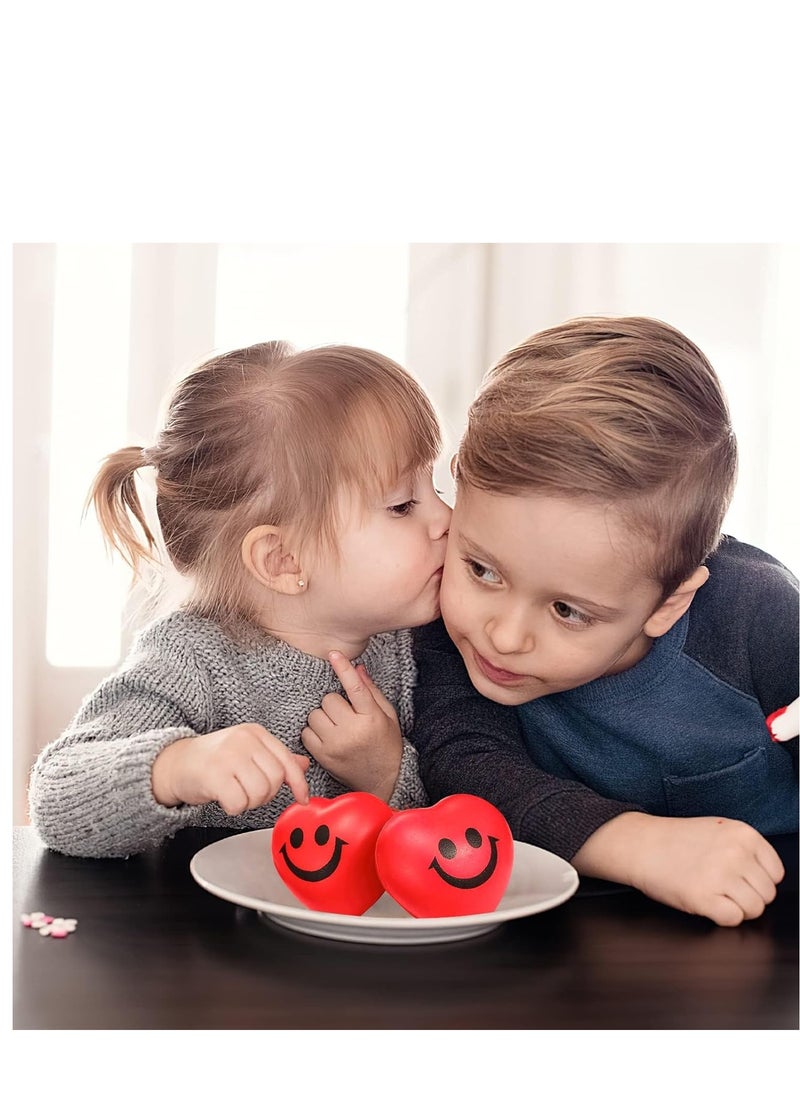 Red Heart Stress Balls, 15 PCS Valentine's Day Foam Heart Shaped Smile Balls Stress Relief Toys Face Squeeze Balls for Kids and Adults Party Favors Gifts Finger Exercise