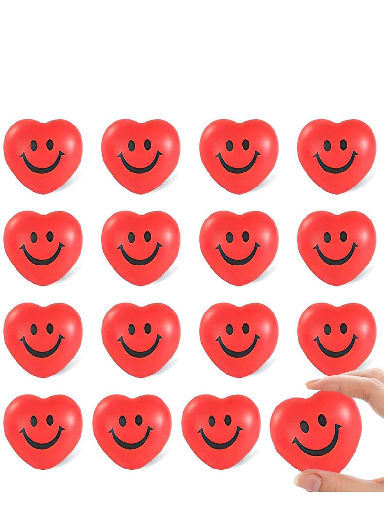 Red Heart Stress Balls, 15 PCS Valentine's Day Foam Heart Shaped Smile Balls Stress Relief Toys Face Squeeze Balls for Kids and Adults Party Favors Gifts Finger Exercise