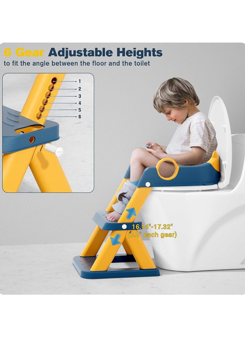 Potty Training Seat with Step Stool for Boys & Girls – 2-in-1 Adjustable Toilet Ladder, Non-Slip Waterproof Cushion, Foldable Design, for Toddlers 2-7 Years, Fits Most Toilet Shapes - Yellow/Blue