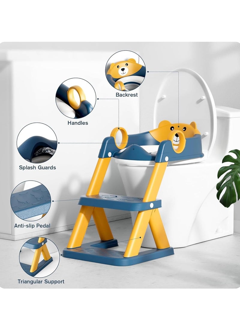 Potty Training Seat with Step Stool for Boys & Girls – 2-in-1 Adjustable Toilet Ladder, Non-Slip Waterproof Cushion, Foldable Design, for Toddlers 2-7 Years, Fits Most Toilet Shapes - Yellow/Blue