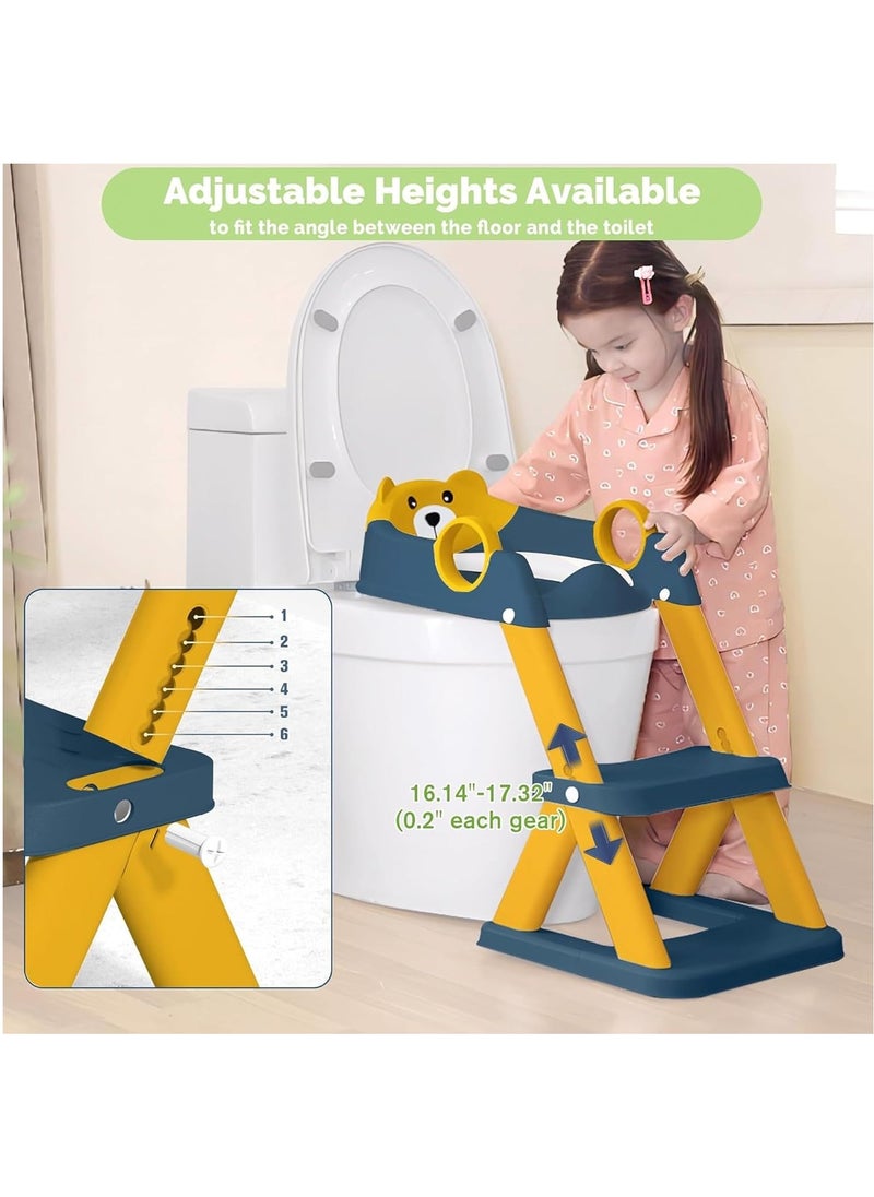 Potty Training Seat with Step Stool for Boys & Girls – 2-in-1 Adjustable Toilet Ladder, Non-Slip Waterproof Cushion, Foldable Design, for Toddlers 2-7 Years, Fits Most Toilet Shapes - Yellow/Blue