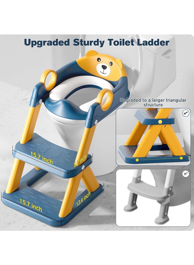 Potty Training Seat with Step Stool for Boys & Girls – 2-in-1 Adjustable Toilet Ladder, Non-Slip Waterproof Cushion, Foldable Design, for Toddlers 2-7 Years, Fits Most Toilet Shapes - Yellow/Blue