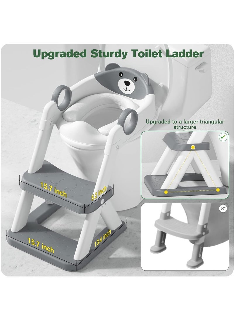 Potty Training Seat with Step Stool for Boys & Girls – 2-in-1 Adjustable Toilet Ladder, Non-Slip Waterproof Cushion, Foldable Design, for Toddlers 2-7 Years, Fits Most Toilet Shapes - Grey