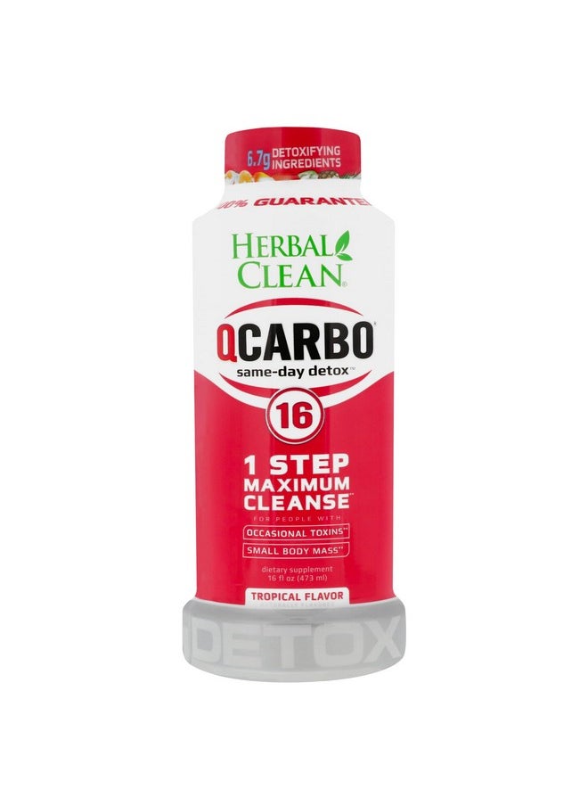 Herbal Clean QCarbo16 Same-Day Premium Detox Drink, Tropical Flavor, 16 Fl Oz